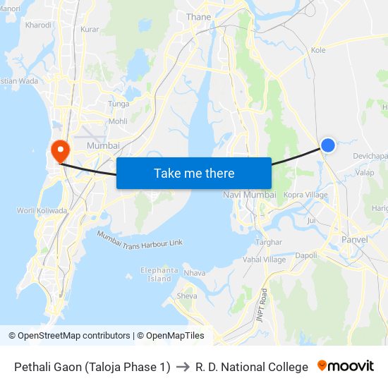 Pethali Gaon (Taloja Phase 1) to R. D. National College map