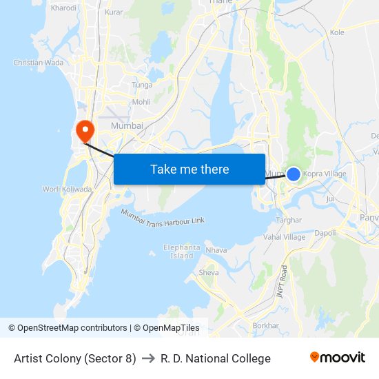 Artist Colony (Sector 8) to R. D. National College map