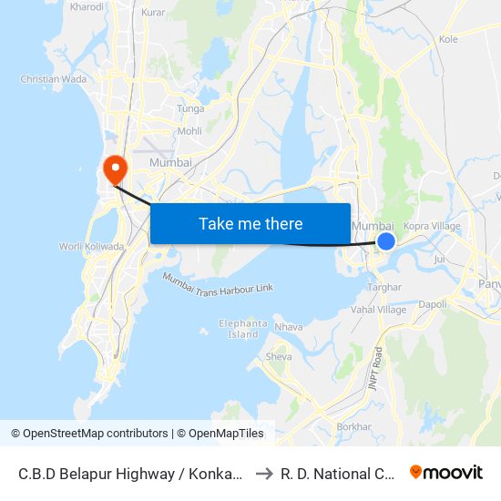 C.B.D Belapur Highway / Konkan Bhavan to R. D. National College map