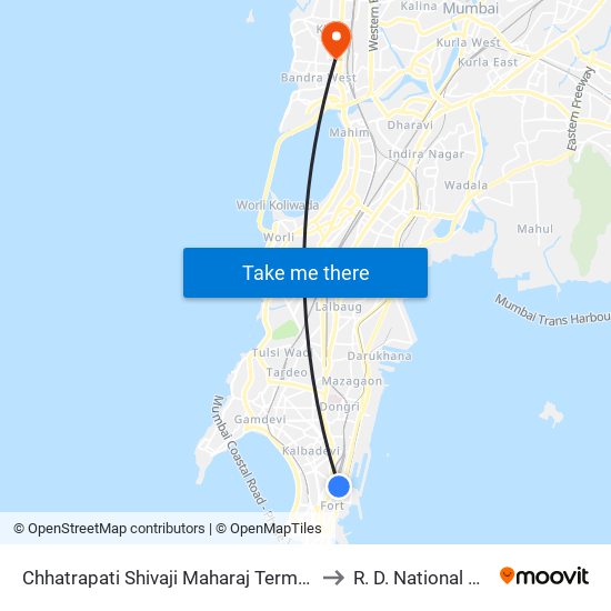 Chhatrapati Shivaji Maharaj Terminus (G.P.O.) to R. D. National College map