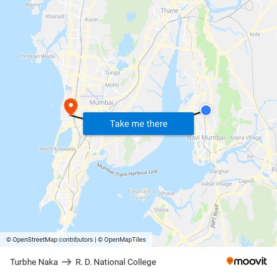 Turbhe Naka to R. D. National College map