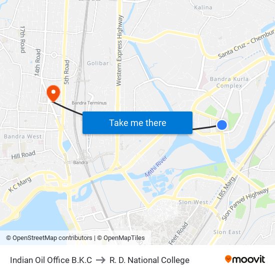 Indian Oil Office B.K.C to R. D. National College map