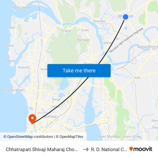 Chhatrapati Shivaji Maharaj Chowk Bhiwandi to R. D. National College map