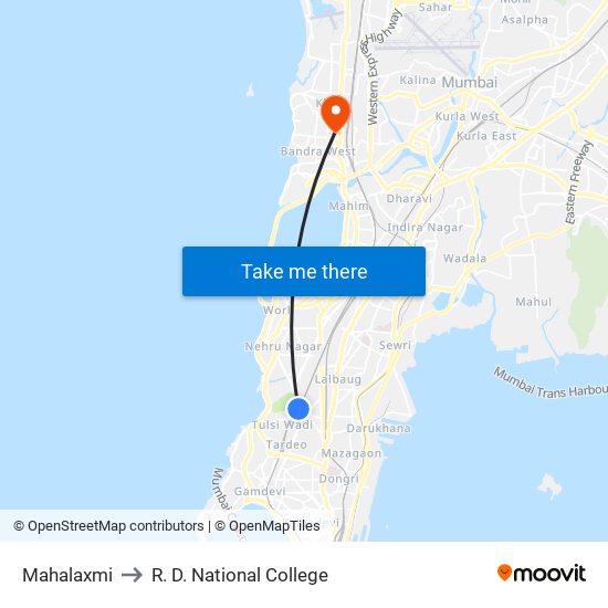 Mahalaxmi to R. D. National College map
