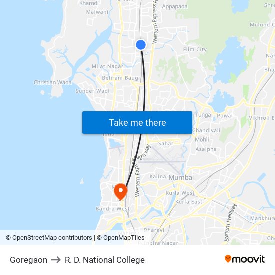 Goregaon to R. D. National College map