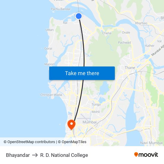 Bhayandar to R. D. National College map