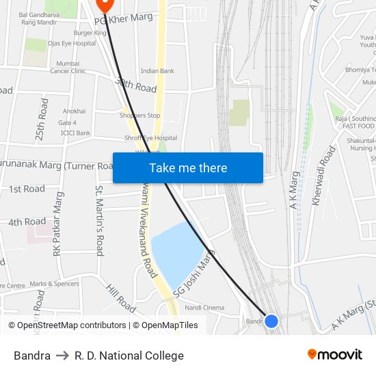 Bandra to R. D. National College map