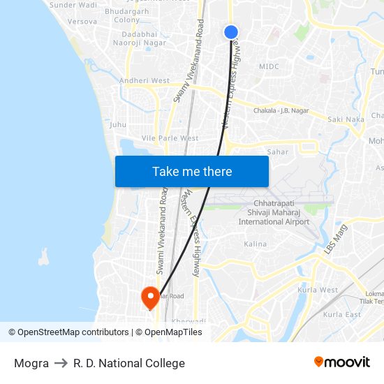 Mogra to R. D. National College map