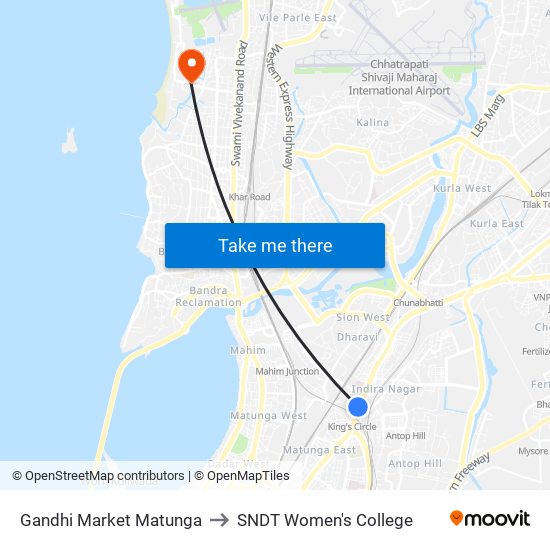 Gandhi Market Matunga to SNDT Women's College map