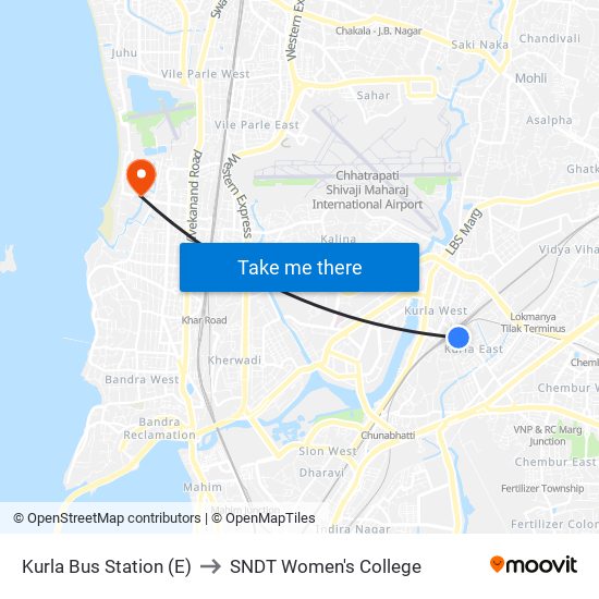 Kurla Bus Station (E) to SNDT Women's College map
