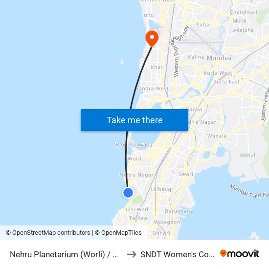 Nehru Planetarium (Worli) / N.S.C.I. to SNDT Women's College map