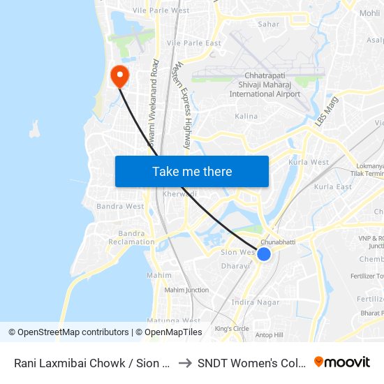 Rani Laxmibai Chowk / Sion Talao to SNDT Women's College map