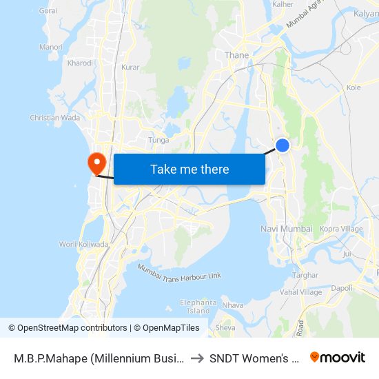 M.B.P.Mahape (Millennium Business Park) to SNDT Women's College map