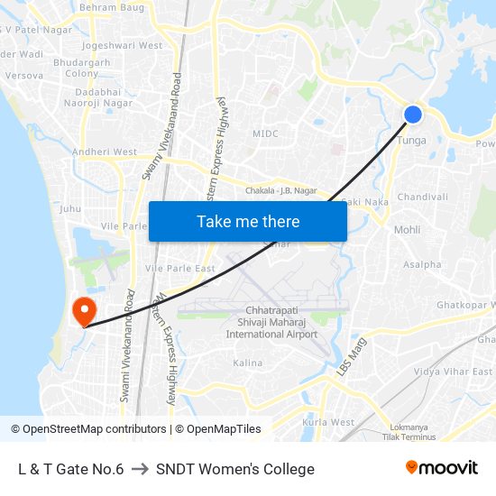 L & T Gate No.6 to SNDT Women's College map