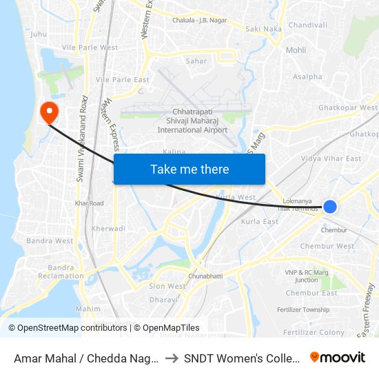 Amar Mahal / Chedda Nagar to SNDT Women's College map