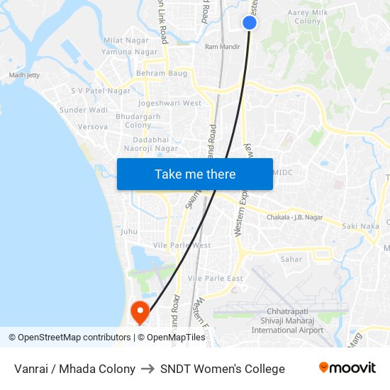 Vanrai / Mhada Colony to SNDT Women's College map