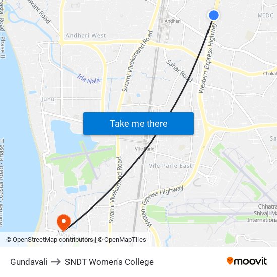 Gundavali to SNDT Women's College map