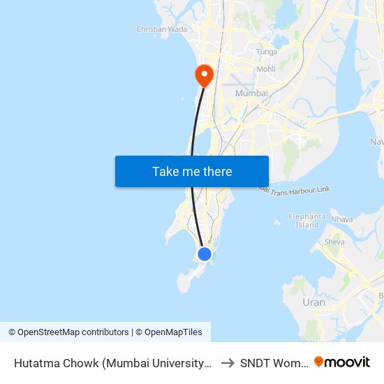 Hutatma Chowk (Mumbai University) / हुतात्मा चौक (मुंबई विद्यापीठ) to SNDT Women's College map