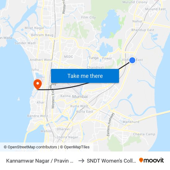 Kannamwar Nagar / Pravin Hotel to SNDT Women's College map