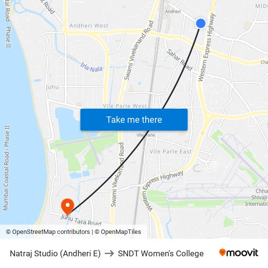 Natraj Studio (Andheri E) to SNDT Women's College map