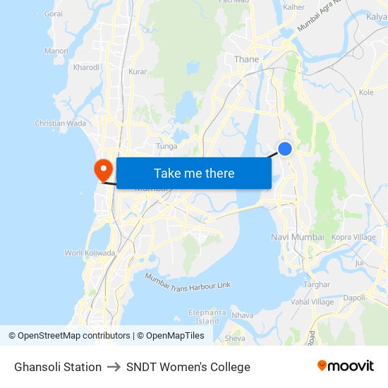 Ghansoli Railway Station to SNDT Women's College map