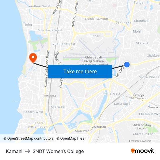 Kamani to SNDT Women's College map