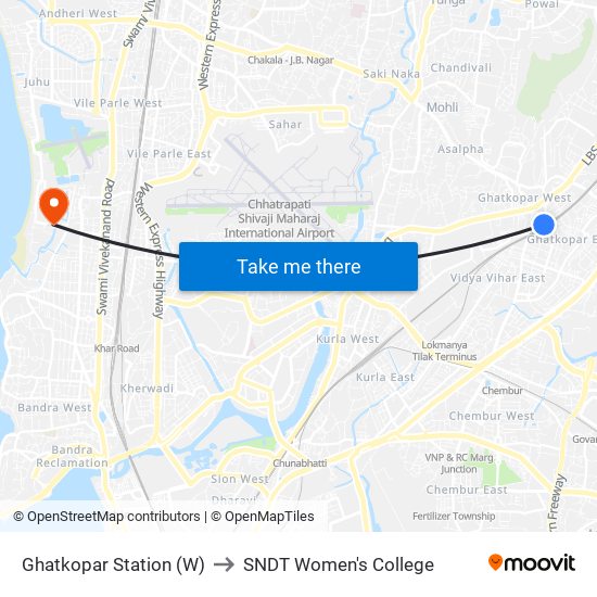 Ghatkopar Station (W) to SNDT Women's College map