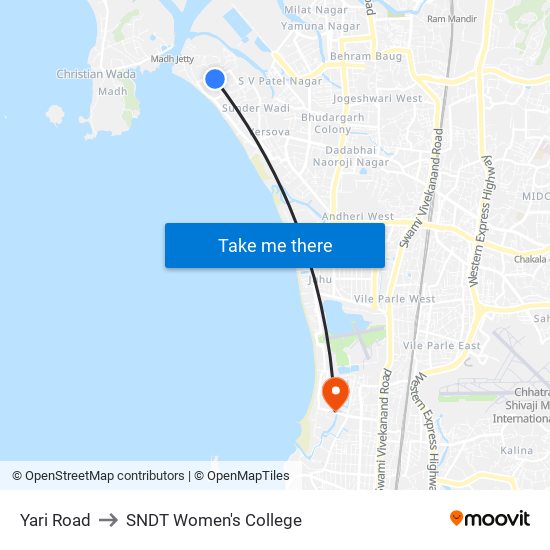 Yari Road to SNDT Women's College map