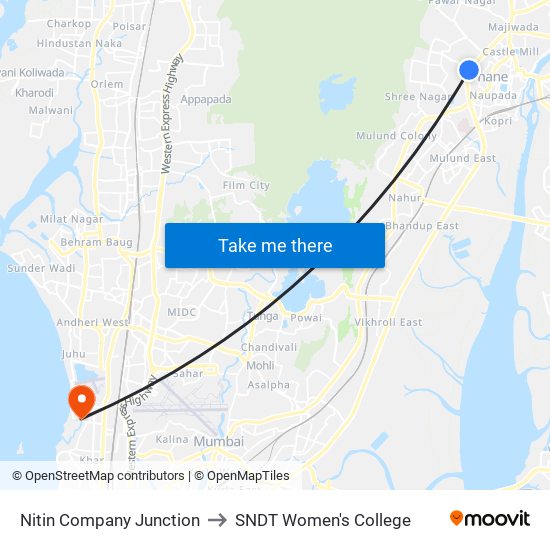 Nitin Company Junction to SNDT Women's College map