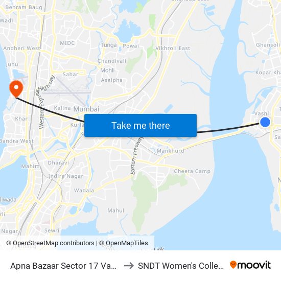 Vashi Sector 17 / Apna Bazar to SNDT Women's College map