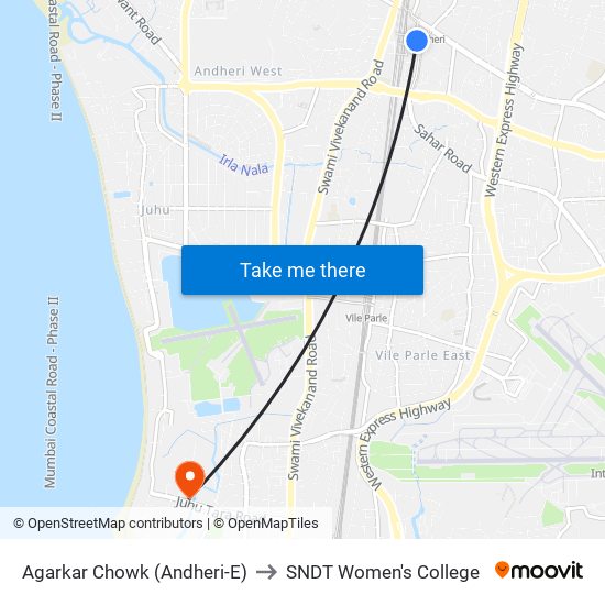 Agarkar Chowk (Andheri-E) to SNDT Women's College map