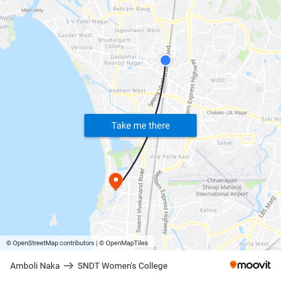 Amboli Naka to SNDT Women's College map