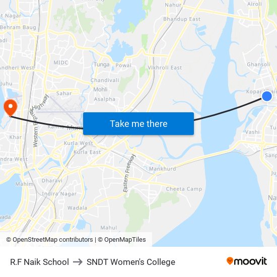 R.F.Naik School to SNDT Women's College map