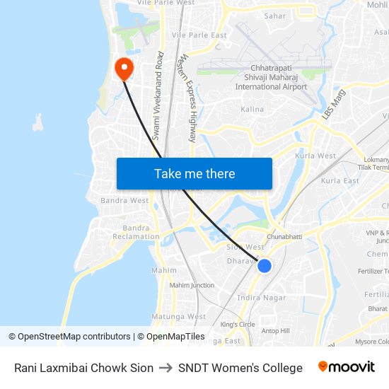 Rani Laxmibai Chowk Sion to SNDT Women's College map