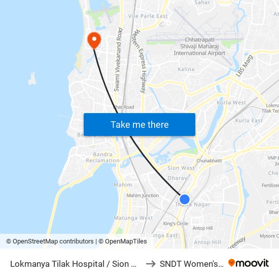 Lokmanya Tilak Hospital / Sion Hospital Flyover to SNDT Women's College map