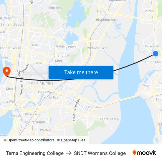 Terna Engineering College to SNDT Women's College map