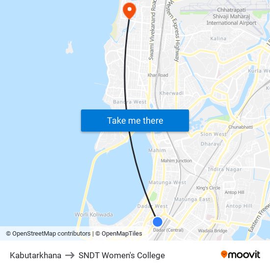 Kabutarkhana to SNDT Women's College map