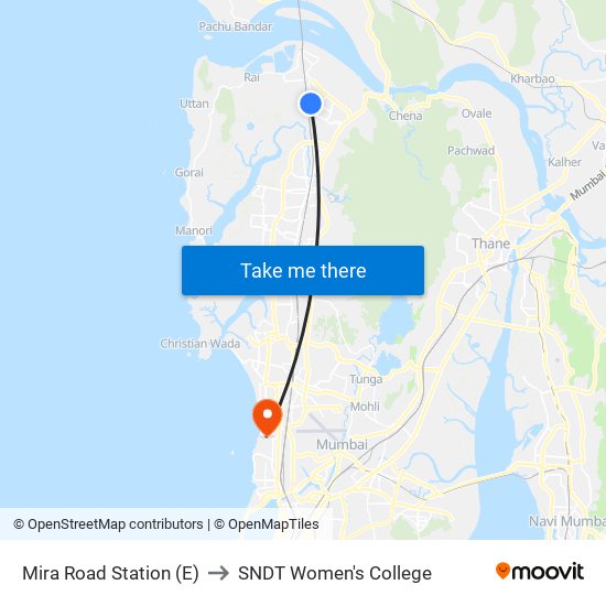 Mira Road Station (E) to SNDT Women's College map