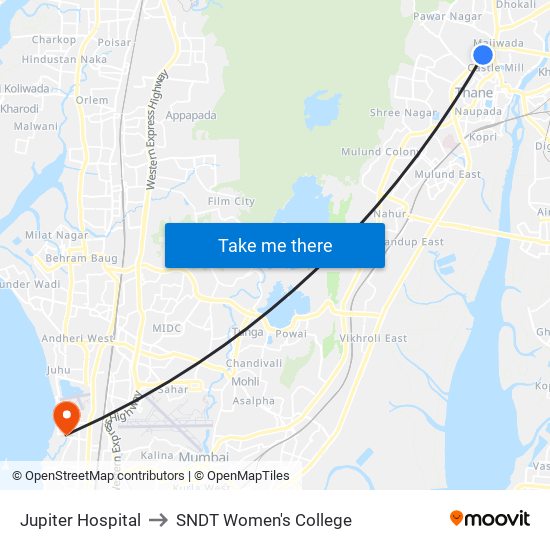 Jupiter Hospital to SNDT Women's College map