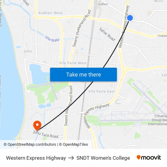 Western Express Highway to SNDT Women's College map