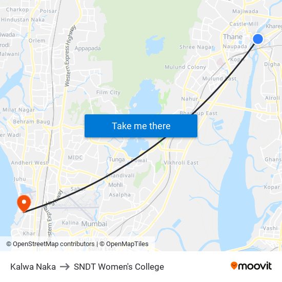 Kalwa Naka to SNDT Women's College map