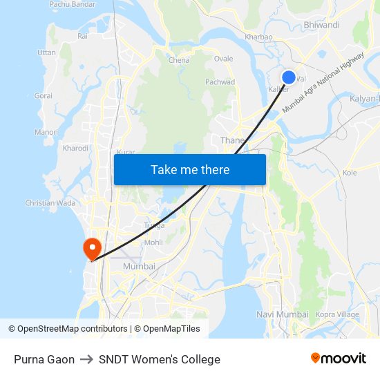 Purna Gaon to SNDT Women's College map