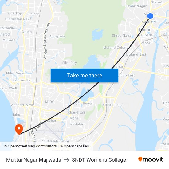 Muktai Nagar Majiwada to SNDT Women's College map