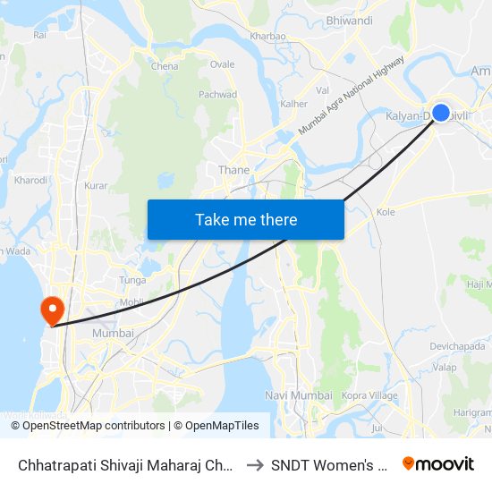 Chhatrapati Shivaji Maharaj Chowk Kalyan to SNDT Women's College map