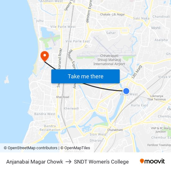 Anjanabai Magar Chowk to SNDT Women's College map