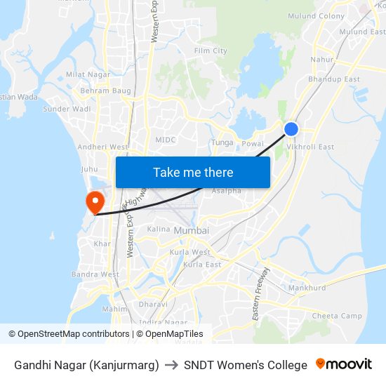 Gandhi Nagar (Kanjurmarg) to SNDT Women's College map