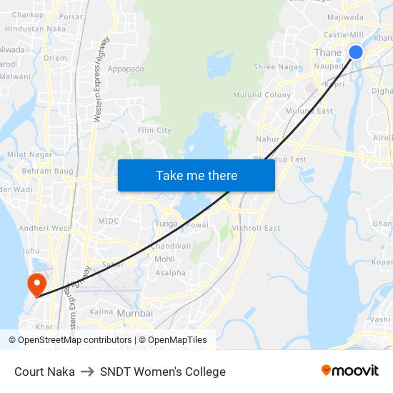 Court Naka (Kanhaji Angre Chowk) to SNDT Women's College map