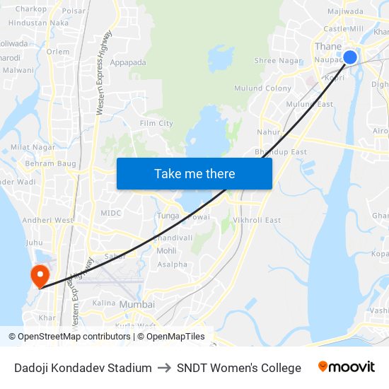 Dadoji Kondadev Stadium to SNDT Women's College map