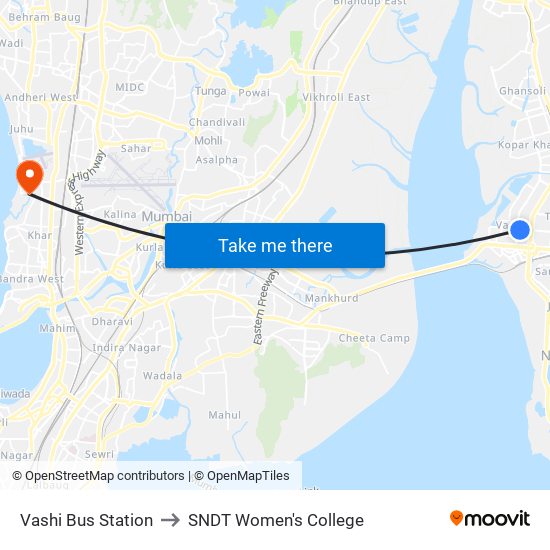 Vashi Bus Station to SNDT Women's College map