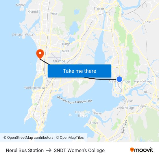 Nerul Bus Station to SNDT Women's College map